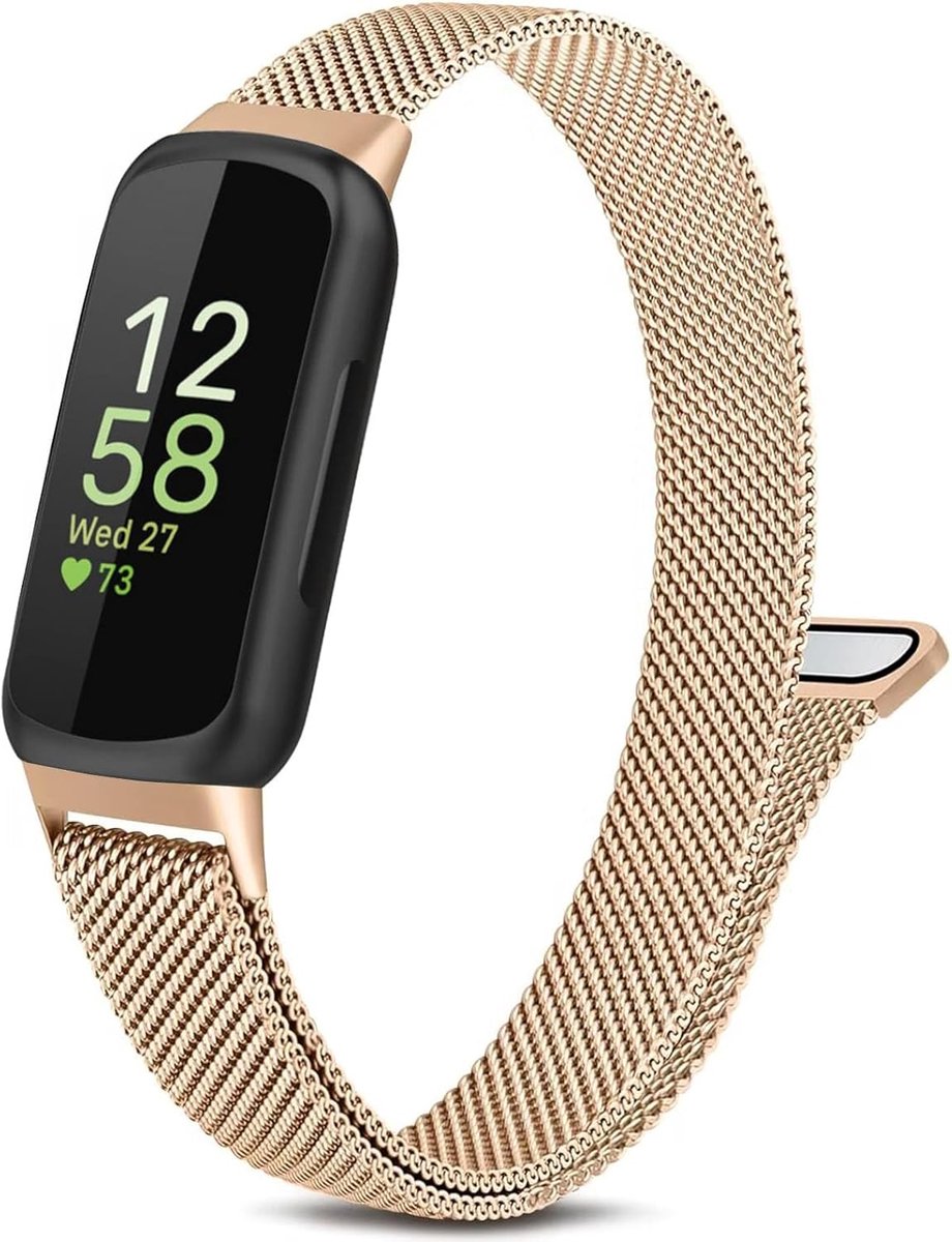 Horlogebandje - Geschikt voor Fitbit Inspire 3 - Milanees smartwatch bandje - Watchband - Verstelbaar - Magnetische sluiting - Metaal - Champagne kleur - Jonyx
