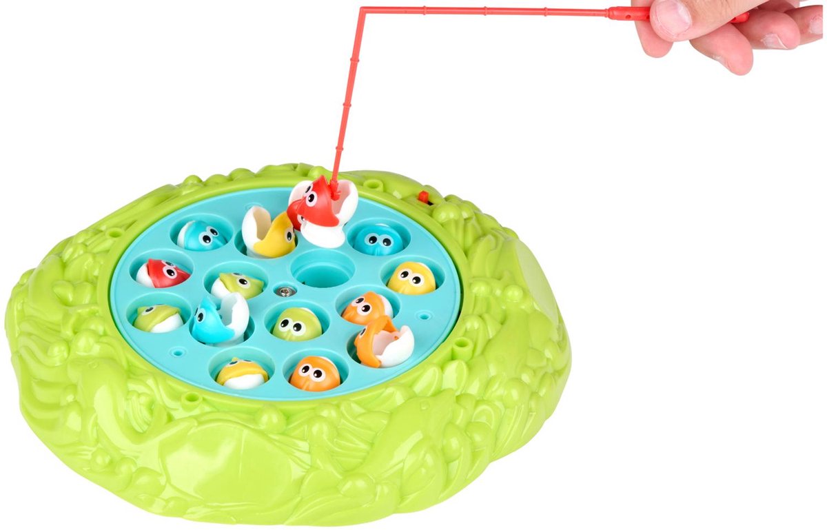 Eddy Toy Visspel Elektrisch Ø22,5cm - 20 Stuks - Visspel met 15 Visjes en 4 Magnetische Hengels en 1 Draaiend Speelbord - Draaiend Speelbord - Gezelschapsspel voor Kinderen
