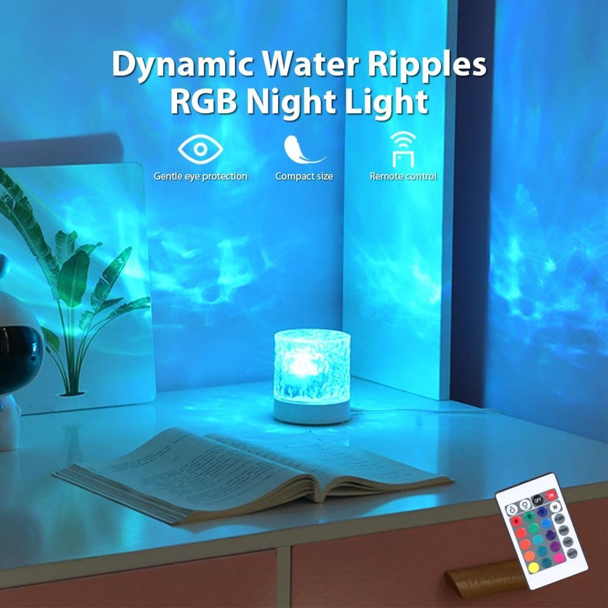 Projector Lamp - Ocean Wave Lichtprojector - 16 Kleuren Water Rimpel Ambient Nachtlamp met Afstandsbediening - Aurora Projector voor Slaapkamer en Kinderkamer - 1 stuk – foto 3