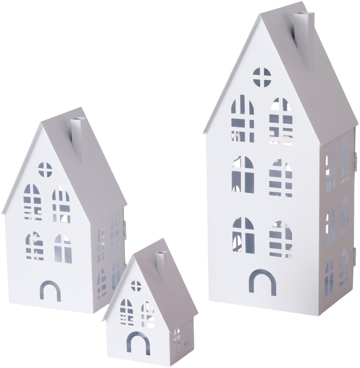 Boltze Home lantaarnset huis wit 3-delig decoratief metaal.