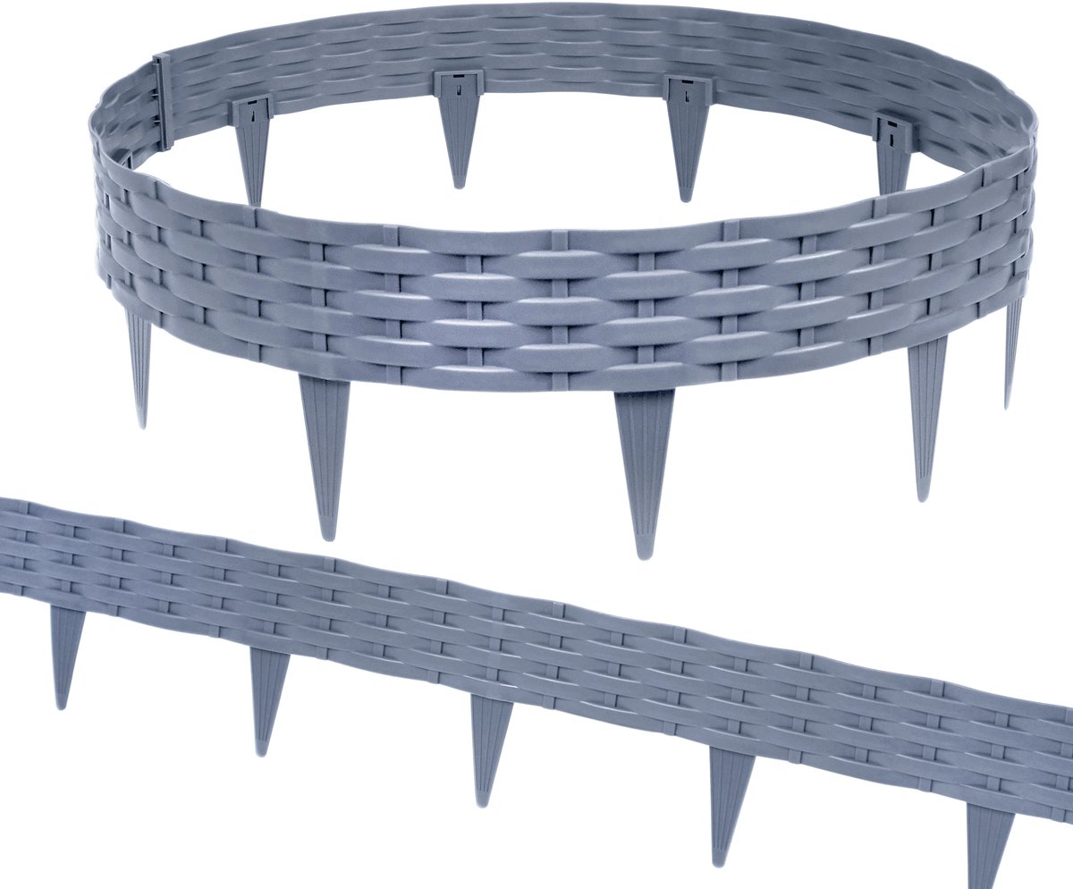 Aufun Biegbare Rattanlook Graszegel 10m - 10 Stuks 100cm Kunststof Beetrand Voor Tuin - Grijs