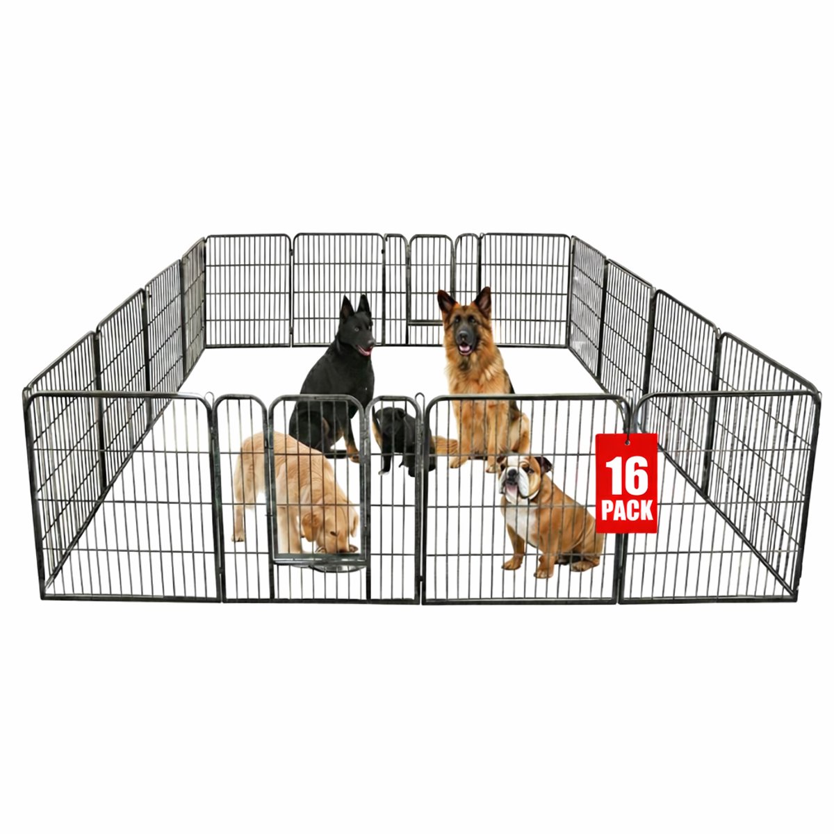IvoQ XXL Puppyren – 16 Panelen (80x80 cm) – Hondenren Binnen & Buiten – Extra Groot & Opvouwbaar – Zwart