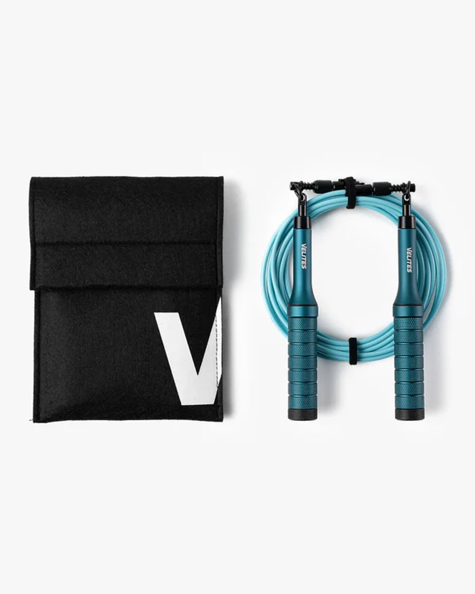 Velites Earth 2.0 Verzwaard Springtouw Blauw – Instelbare Jumprope tot 1,6 kg – CrossFit, Functional Fitness & Conditioning – Geschikt voor Double Unders