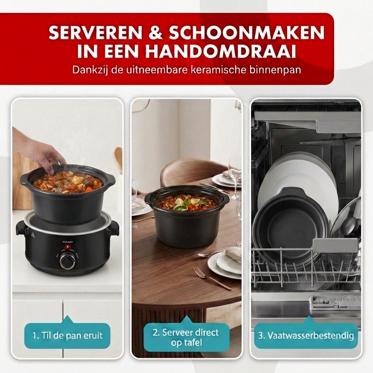 Tomado TSC3501B - Slowcooker - 3,5 liter - Keramische binnenpan - 3 warmtestanden - Warmhoudfunctie - Zwart – foto 5