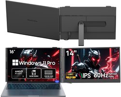 Blackview GamiBook8 Gaming Laptop (AMD Ryzen7 7735HS/16G/512G) + SCM6 14″ Draagbare Monitor Set, All-in-One Gaming & Kantoor Accessoires (Laptop Tas/Muis/Toetsenbordstickers, Grijs)