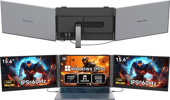 Blackview GamiBook8 Gaming Laptop (AMD Ryzen7 7735HS/32G/1TB) + DCM8 15,3" Dubbele Draagbare Monitor Set, Professioneel Gaming & Creatie Accessoires (Laptop Tas/Muis/Toetsenbordstickers, Grijs) - Blackview - Hoofdafbeelding