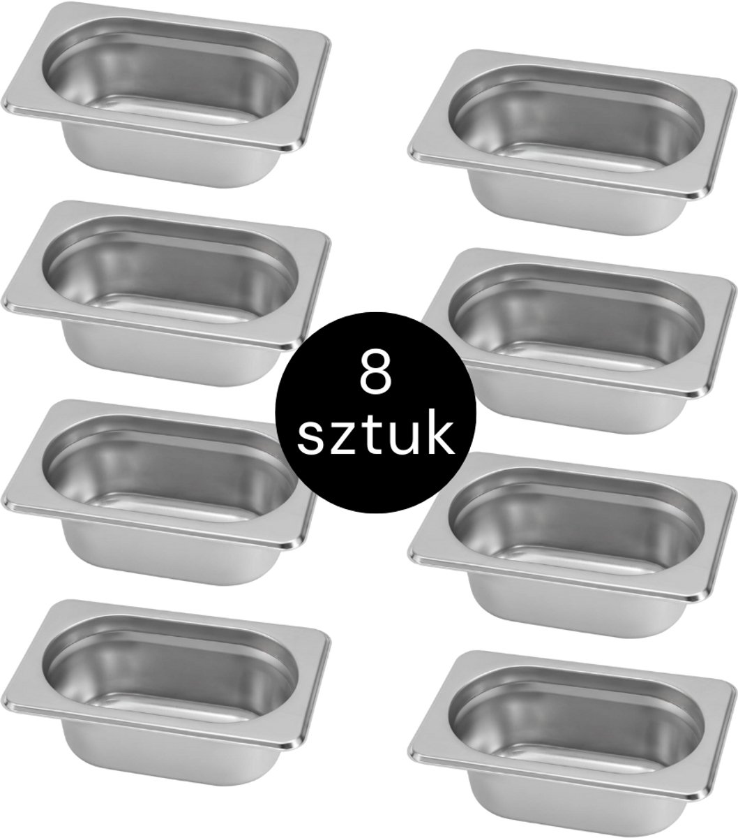 MEGA-M Gastronorm - GN 1/9 Set van 8 stuks - 176x108x65 mm - Roestvrij Staal
