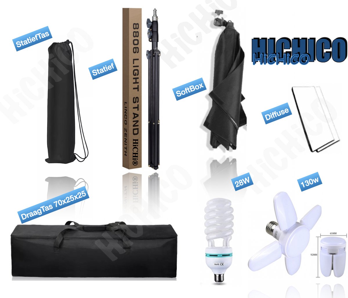 HiCHiCO® Softbox - Studiofotografie – Studiolamp – Camera Licht – Softbox Studiolamp – Fotografie – Fotolamp - Foto Studio Verlichting - Studioflitsers
