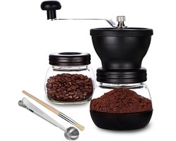 Ynkkvre -Handmatige Koffiemolen Set van 2 – Keramisch Maalwerk – Instelbare Maalgraad – Met Glazen Opbergcontainers – RVS Handgreep – Geschikt voor Espresso, Filterkoffie en French Press