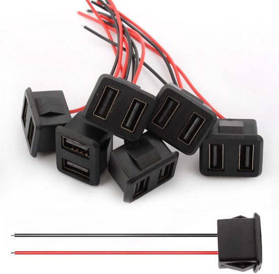 USB A-bus voor paneelmontage, set van 6 stuks, 3 A 2-polige USB A ...