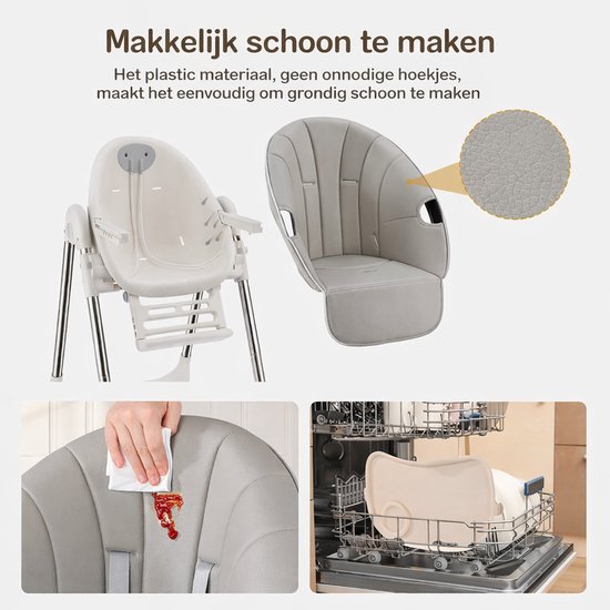 Kinderstoel -Opvouwbare meegroeiende Baby- Verstelbare hoogte - Afneembaar eetblad - 4 Zwenkwielen - Comfortabele zitting-Grijs — afbeelding 3