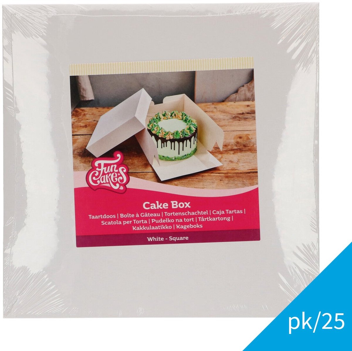 FunCakes Taartdoos met Zwanenhals en Losse Deksel - Vierkant - Wit - 20x20x15 cm - 25 Stuks