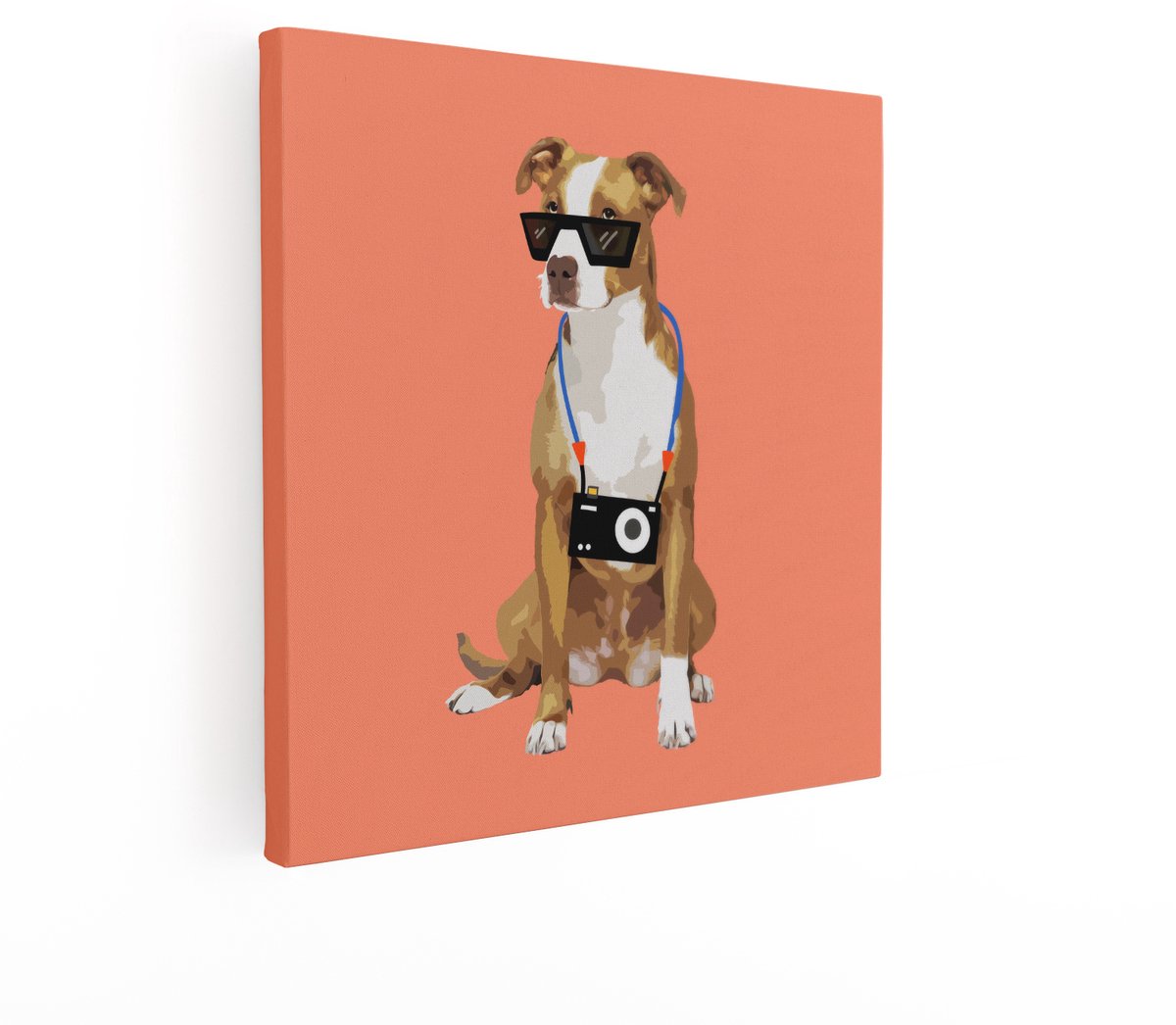 Artaza Canvas Schilderij Hond Met Zonnebril - 50x50 cm - Wanddecoratie Pop Art - Muurdecoratie Dieren - Schilderij Hond Oranje