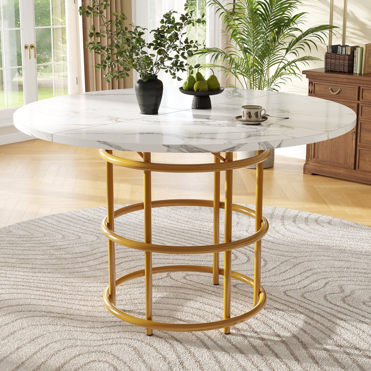 Ronde eettafel 100×100×76 cm - keukentafel - salontafel - geschikt voor eetkamer en woonkamer - werkblad met marmermotief