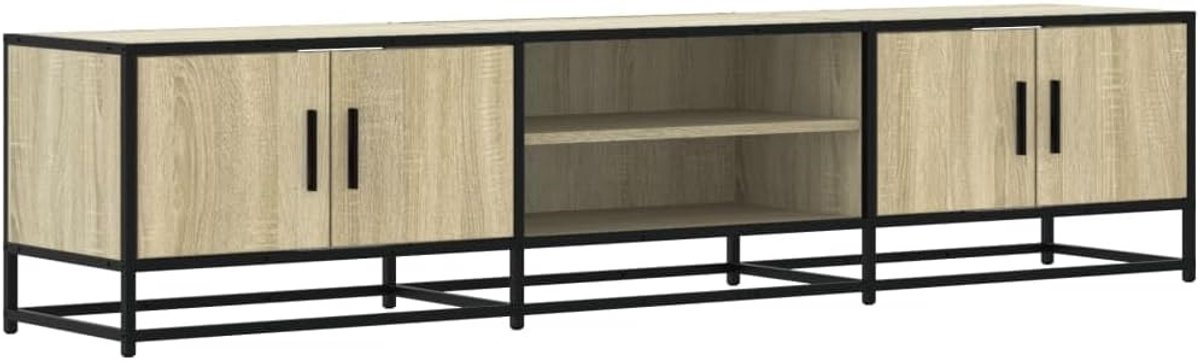 TV-meubel Urbanhome Industrial Sonoma Eiken – Televisiekast met Opbergruimte – Metalen Frame – Compact Lowboard TV-rek voor Woonkamer & Slaapkamer – 60 kg Belastbaar