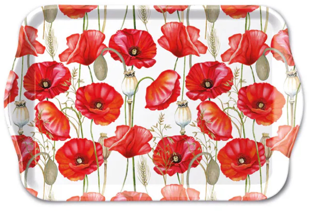Tray melamine 13x21 cm Poppy all over white