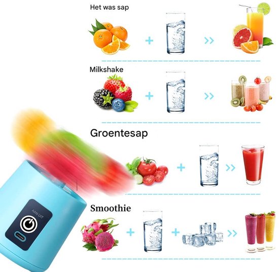 Ynkkvre - Mini-Mixer - Smoothie Maker - Draagbaar Met 6 Klingen En USB-Oplaadbare Batterij - 1 Stuk - Voor Thuis En Onderweg Blauw van Ynkkvre — afbeelding 4
