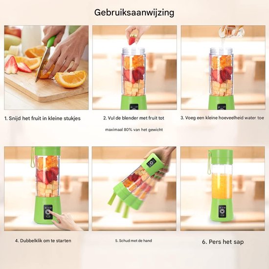 Ynkkvre - Mini-Mixer - Smoothie Maker - Draagbaar Met 6 Klingen En USB-Oplaadbare Batterij - 1 Stuk - Voor Thuis En Onderweg Groente van Ynkkvre — afbeelding 4