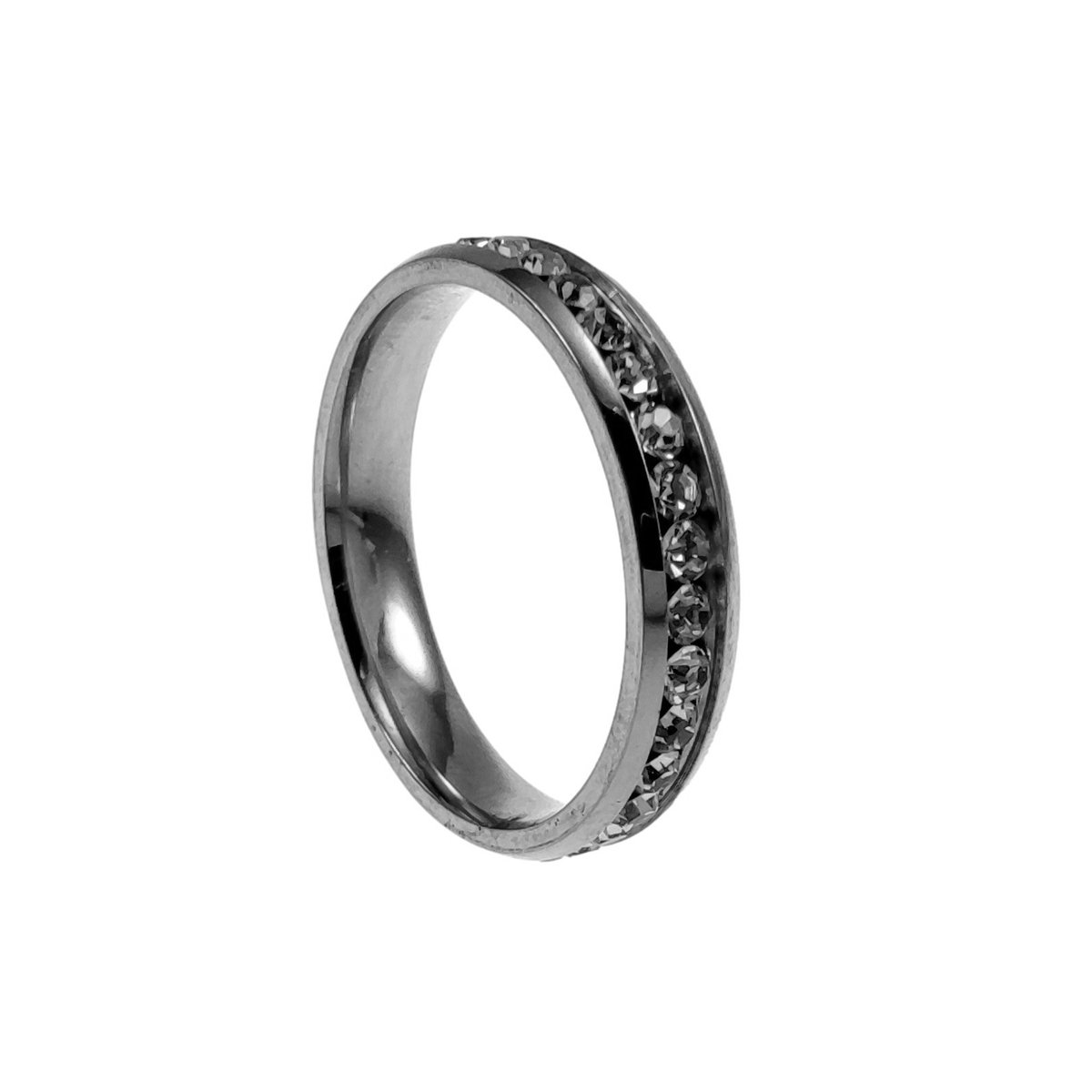 Ring met Strass Steentjes, Ring Dames, RVS Zilverkleurig