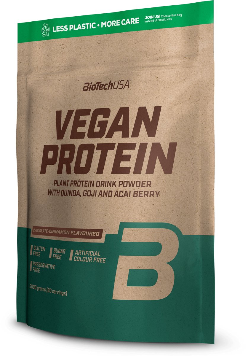 BioTechUSA Vegan Protein | Shake op basis van rijst en erwten met superfoods en aminozuren | Suiker-, lactose- en glutenvrij, 2 kg, Chocolade-Kaneel