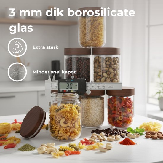 Bocaux de conservation Organess avec couvercle en acacia - Lot de 6 pièces - Glas avec couvercle - Bonbonnière - Bocaux de conservation en verre
