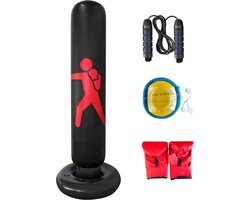 AJ-Sports Opblaasbare Bokszak - Boksbal - Boxbal - Bokspaal - Boksen - Boxing - Sport - Staand op Voet - Verstelbaar in Hoogte - 160cm hoog - Zwart