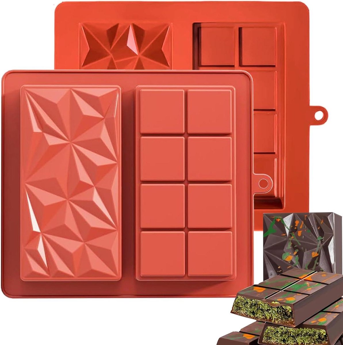 Chocoladevormen set siliconen bakvorm anti-aanbak diep voor chocolade en snoep 2 stuks.