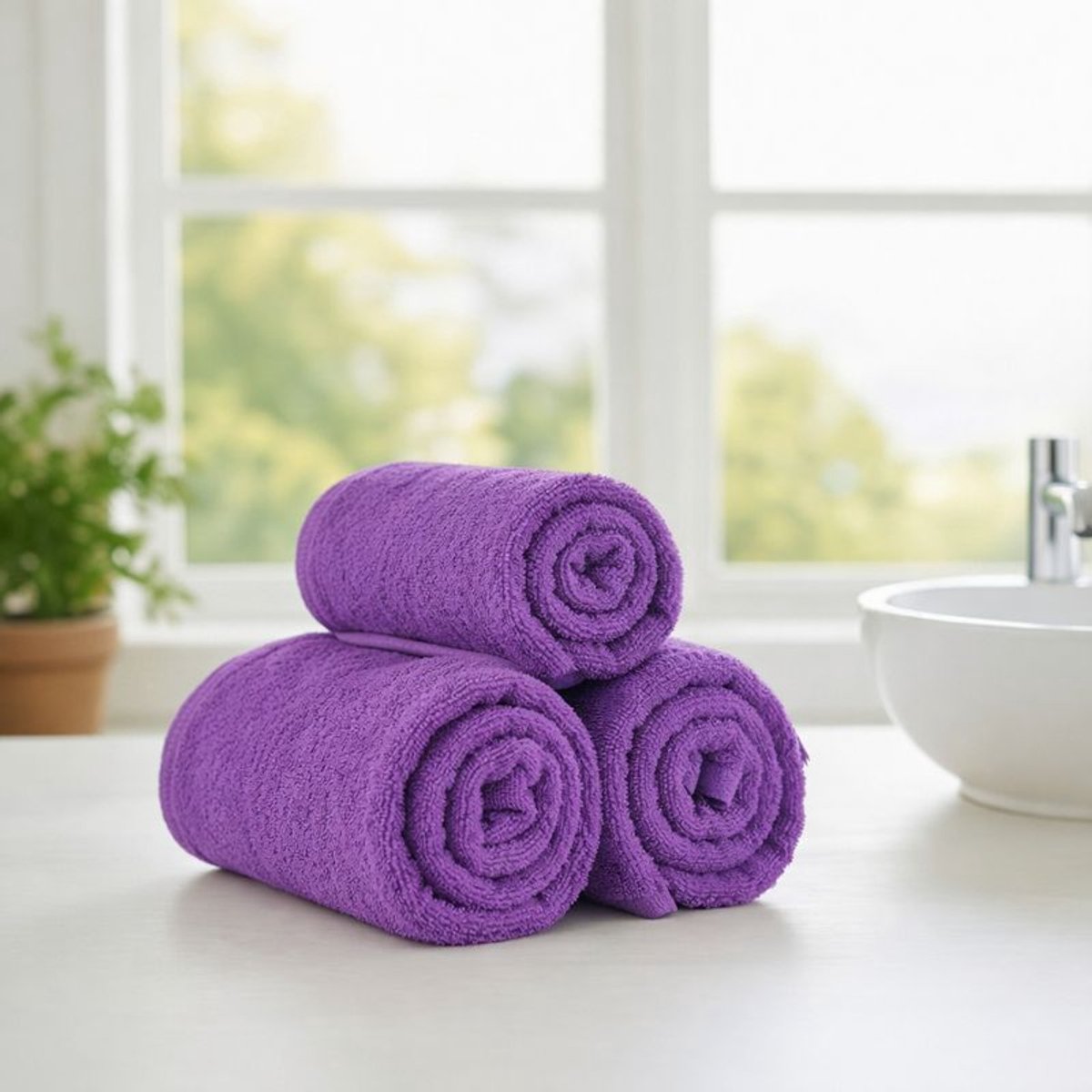 Nile Textile Egyptisch Katoen Gastendoekjes - Set van 3 - 30x30 - Paars