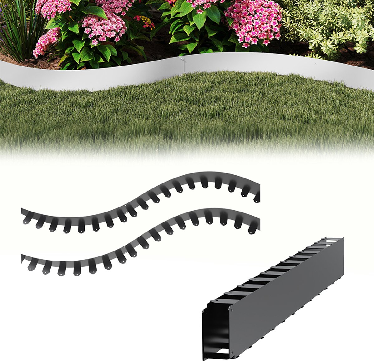 Aufun 5 Meter Flexibele Gazonrandstrip - Zwart - Met 50 Ankers - 100 mm Hoog - Gegalvaniseerde Roestvrijstalen Randstrip - Geschikt Voor Bloembedranden, Landschapsranden En Tuinranden
