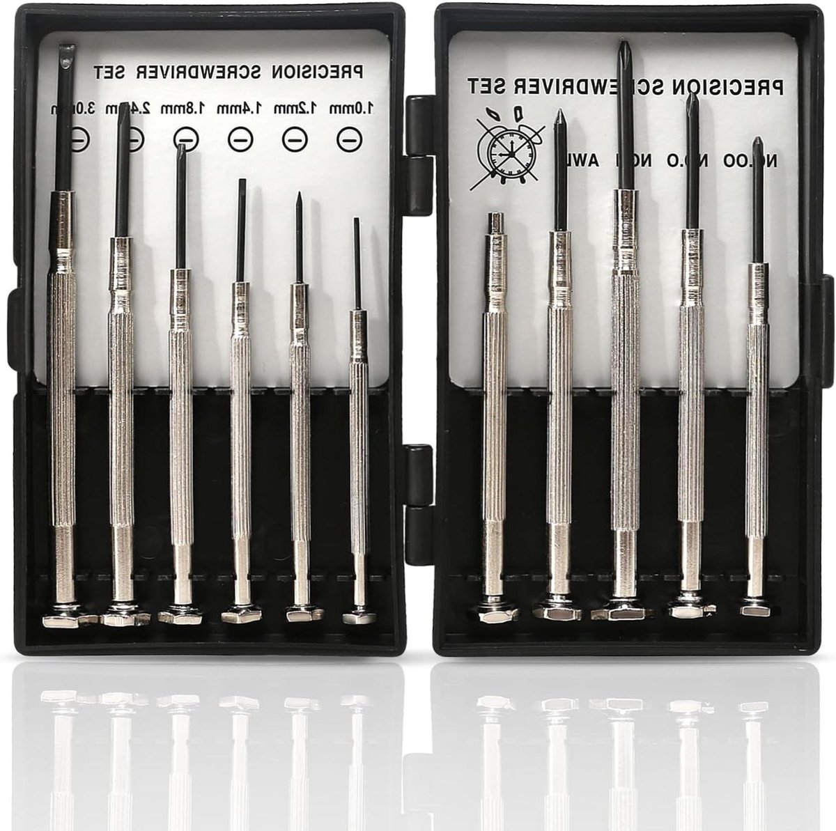 11-delige mini fijnmechanica-schroevendraaierset - reparatieset - precisie gereedschap - zwart - brilreparatie - horlogemaker - geschikt voor kleine elektronica - zilver - computer reparatie