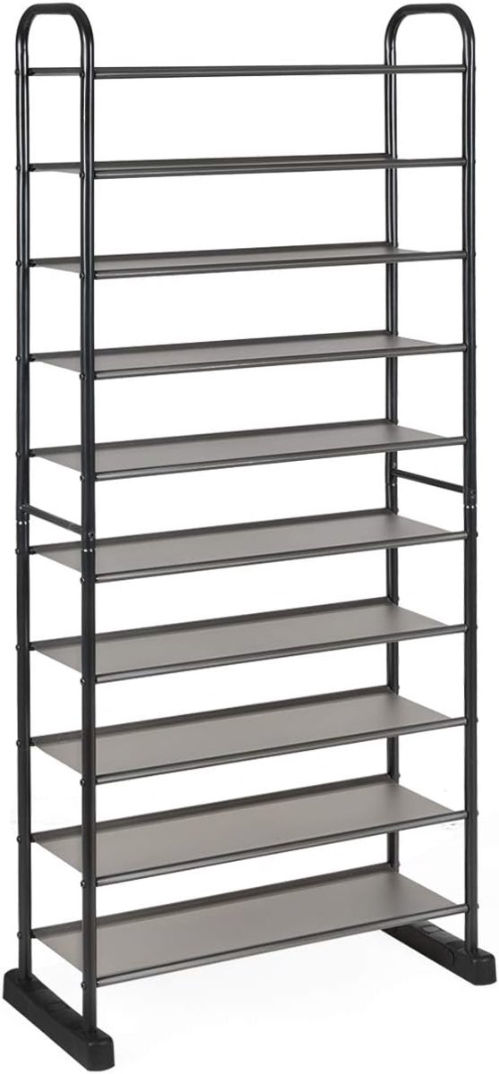 KOMFOTTEU Schoenenrek met 10 niveaus voor maximaal 50 paar schoenen, smal schoenenrek van metaal, open schoenenkast hoog, schoenenstandaard, voor woonkamer, slaapkamer