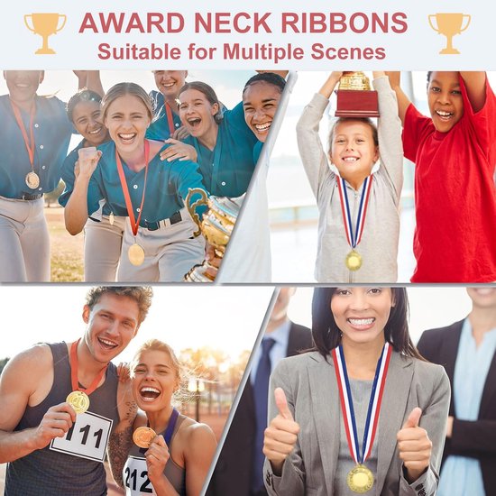 Clicks Ribbons Award Neck Ribbons - Pack of 25 Polyester Medal Lanyards met Click Clip ...