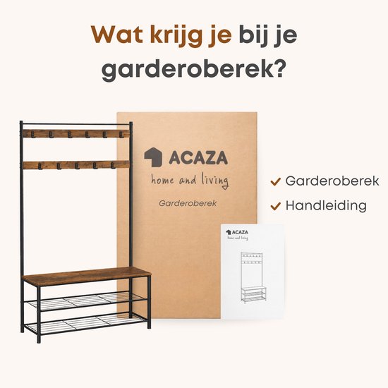 ACAZA kapstok met schoenenrek, doos en handleiding. Garderoberek en Handleiding worden geleverd.