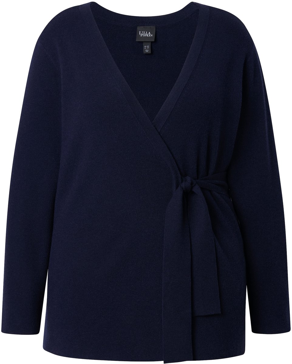 Ulla Popken - Dames - Vest sluiting met strikbandje V-hals lange mouwen - Marine - Maat 42+