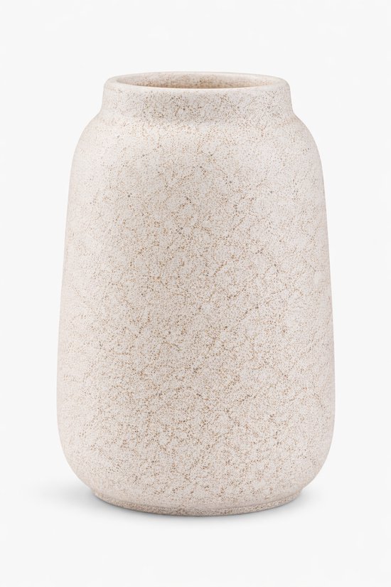 Witte Aardewerk Vaas Ø14xH23 cm – Minimalistische Design Vaas met Gespikkeld Patroon