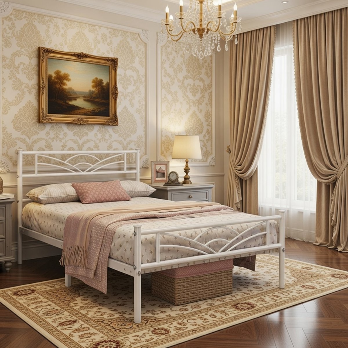 Modern Metalen Bedframe 90x190 cm – Wit | Stijlvol Jeugdbed en Logeerbed mit Lattenbodem, Opbergruimte Onder Bed, Robuust & Piepbestendig – Slaapkamer & Logeerkamer Casa Serena – Casa Dorada