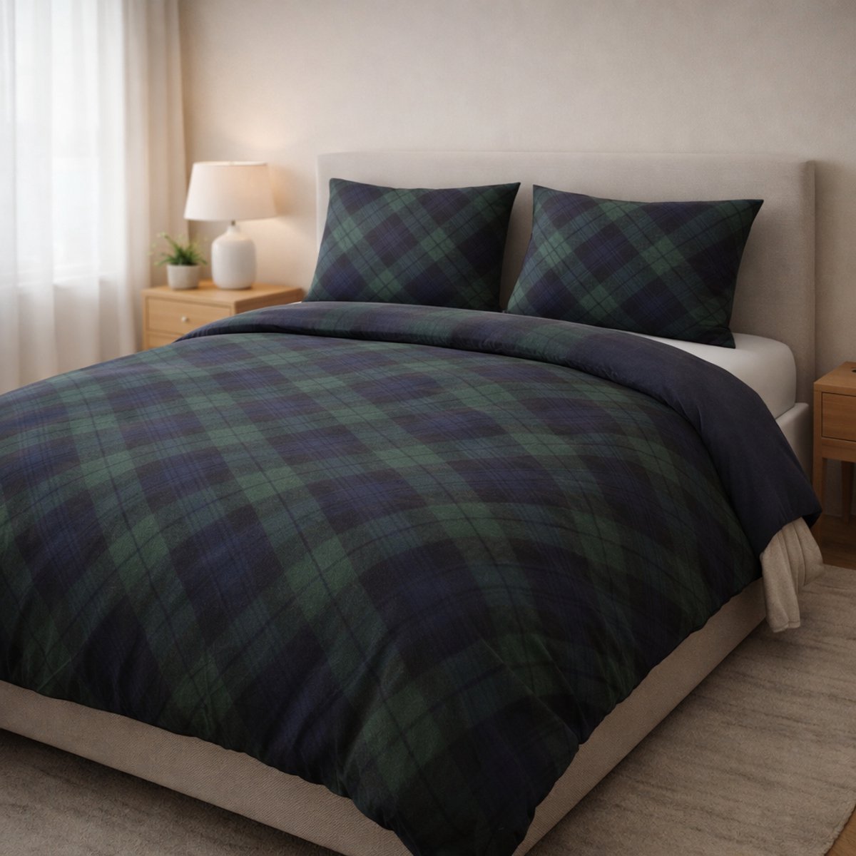 Saphira EXCLUSIVE Dekbedovertrek – Groen en Blauw Geruit – 140x200/220 cm – Eenpersoons – Inclusief 1 Kussensloop 60x70 cm – Premium Katoen