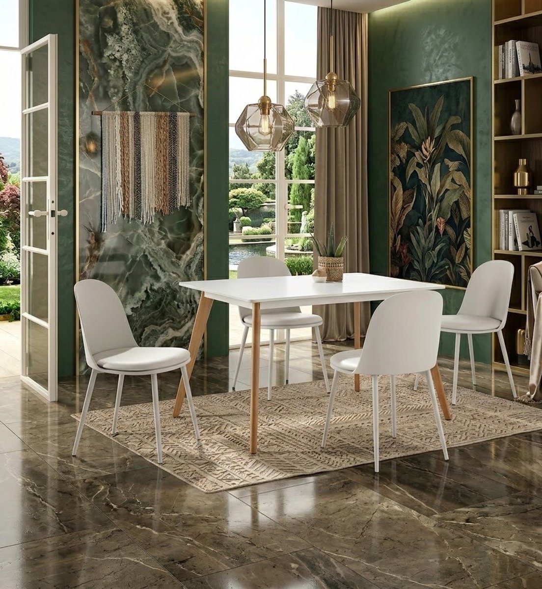 Moderne Eetkamerstoelen Set van 4 - Ergonomische Witte Stoelen mit Metallen Poten en Gevoerde Kunstlederen Zitplaatsen - Comfortabel, Stijlvol en Duurzaam bij Casa Serena – Afmetingen op aanvraag –...