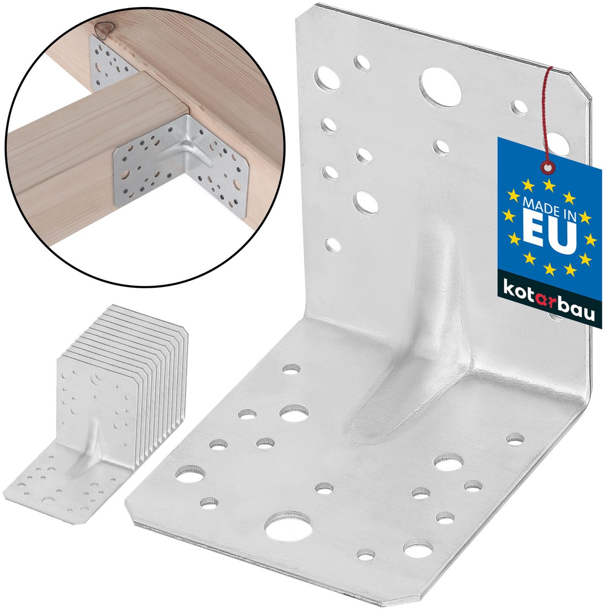 KOTARBAU® 12 Stuks Hoekverbinder, Verzinkt Staal, 105 x 105 x 90 mm, Zilver, Hoekanker Met Ril, Zware Hoekverbinding, Hoekijzer, Versterkingshoek, Montagehoek Voor Houtconstructies