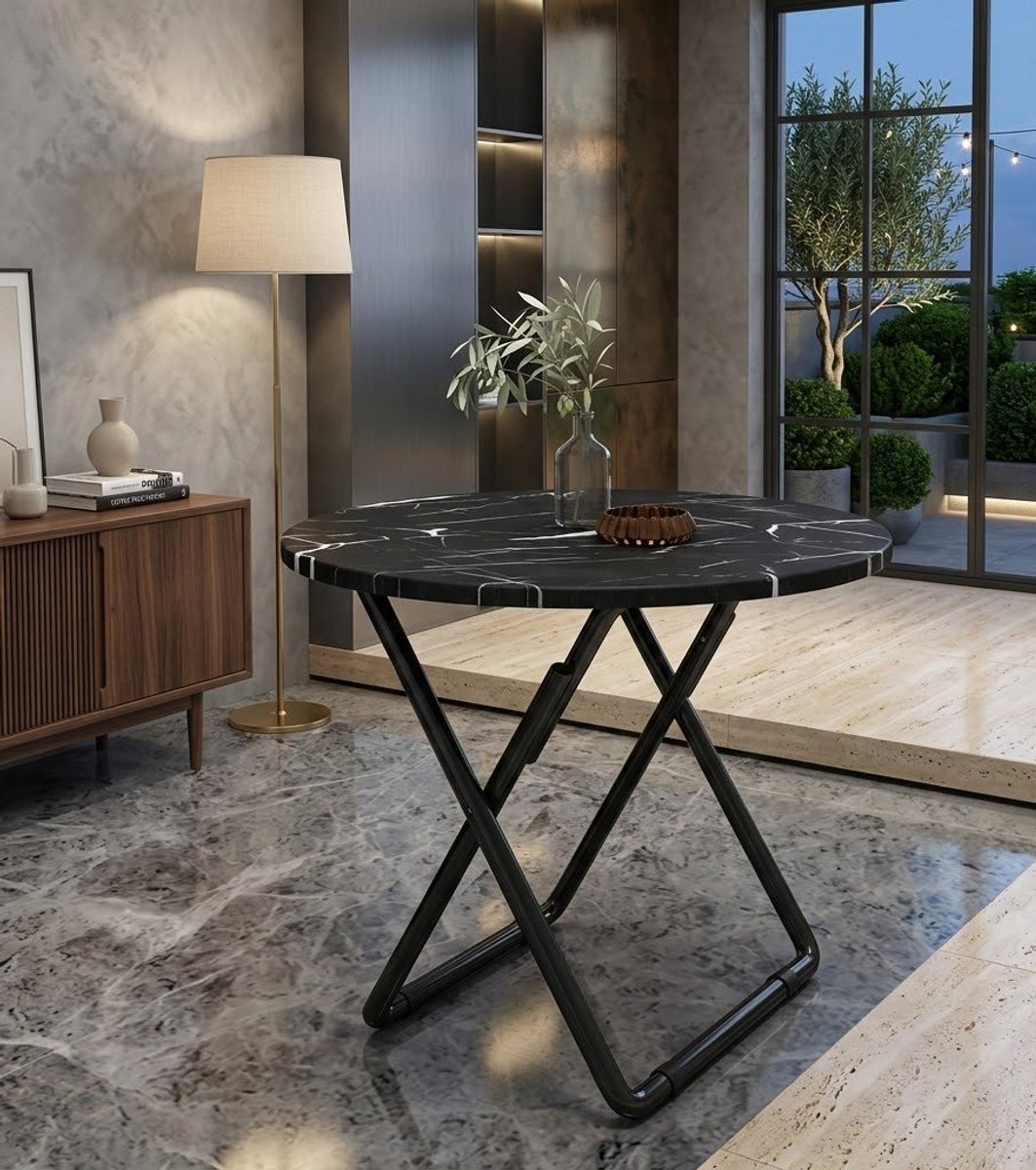 Serena Opvouwbare Ronde Balkonplank 80 cm – Luxe Marmerlook Tuintafel & Kleine Eettafel – 