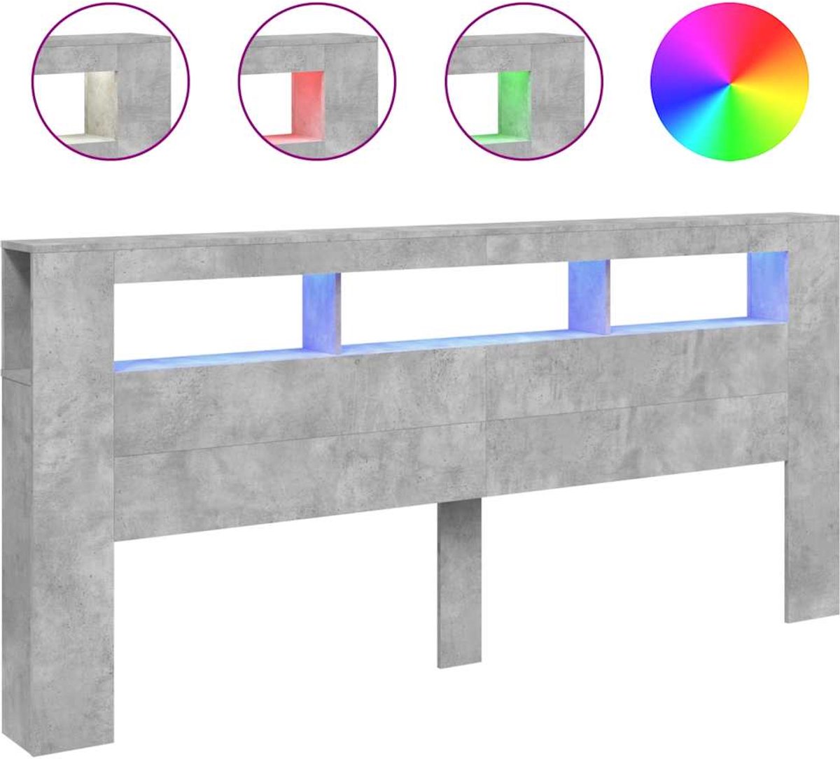 vidaXL - Hoofdeinde - met - LED - 220x18,5x103,5 - cm - bewerkt - hout - betongrijs
