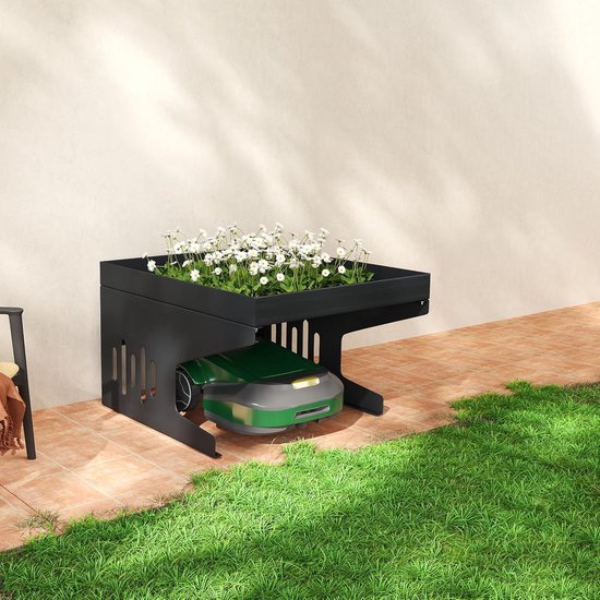 Robotmaaier Garage Dak - 70 x 60 x 43 cm - Metalen Overkapping - Regenhoes & Zonbescherming - Met Plantenbak - Weerbestendig - Voor de Meeste Robotmaaiers - Antraciet - NAIZY van Merkloos	 — afbeelding 5