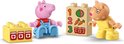 LEGO Duplo Peppa Pig Peppa en George met blokken met jam en cijfers.