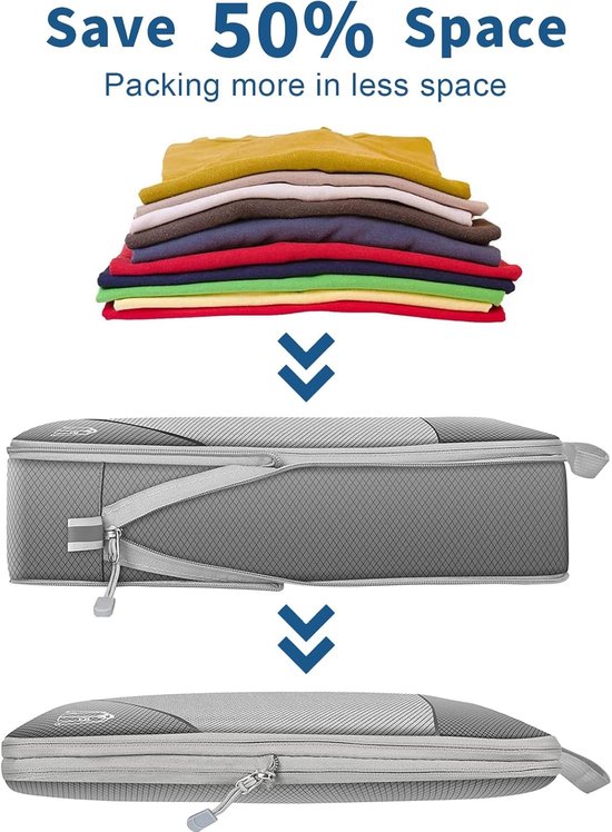 Set van 5 compressiezakken voor op reis, uitbreidbaar, scheurvast en waterdicht, geschikt voor het opbergen van kleding op reis en thuis, zwart. — afbeelding 4