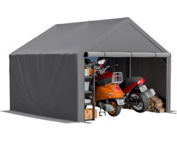 Complete buitenopslagoplossing, donkergrijze fietsenstallingtent met opbergruimte voor gereedschap en tuinuitrusting (305x296x233cm)