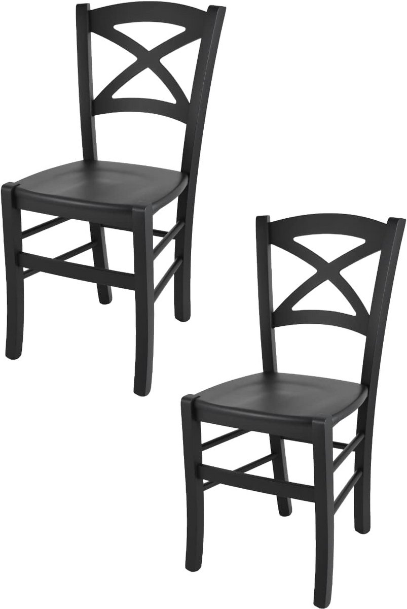 Set van 2 eetkamerstoelen met kruisrugleuning - Massief beukenhout, zwart gelakt