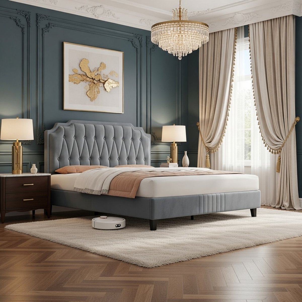 Luxe Gestoffeerd Tweepersoonsbed 140x200 cm - Comfortabel Bedframe met Verstellbaar Hoofdeinde, Lattenbodem & Hoog Hoofdeinde - Modern Stijlvol Bed voor Slaapkamer - Lichtgrijs Casa Serena