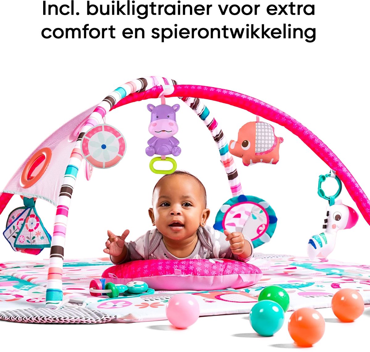 Multifunctioneel Speelkleed Baby + Buikligtrainer - Babygym met AANPASBARE WANDEN - Speelmat met Boog - Incl. 20 Ballen + 5 Speeltjes - Vanaf 0m+ — afbeelding 2