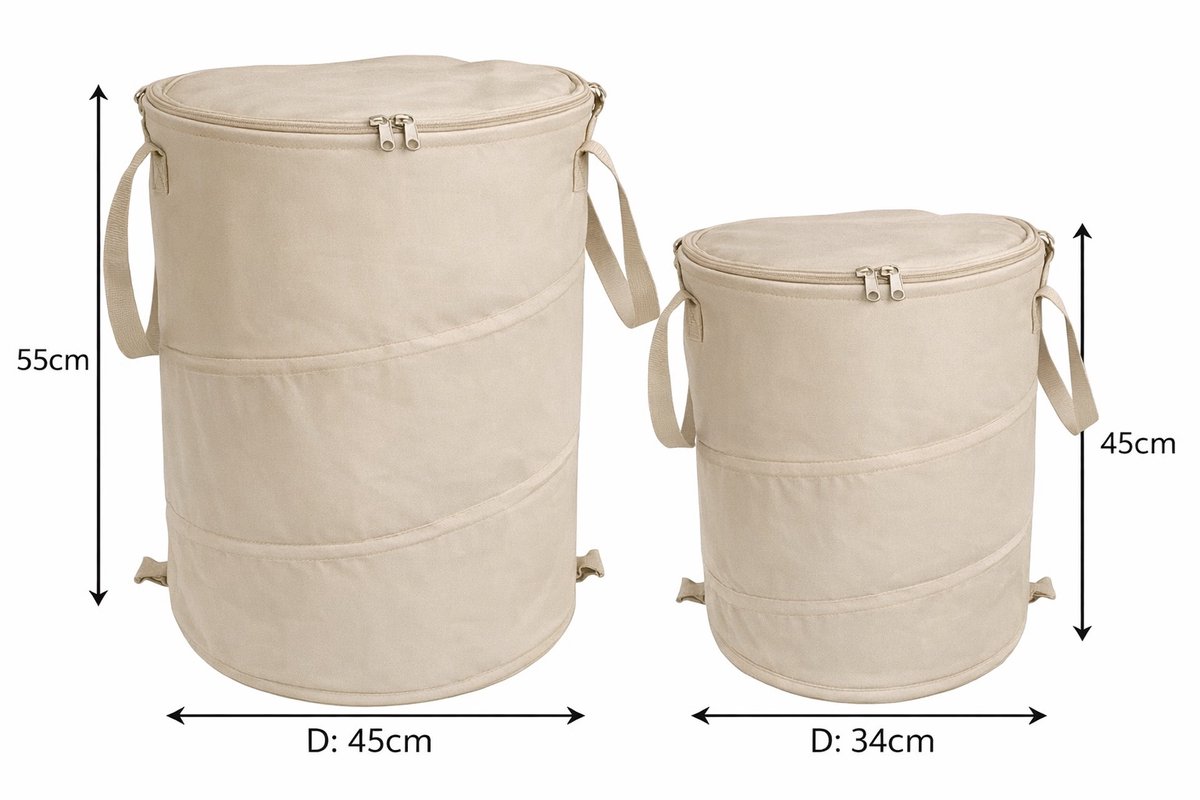WinQ-Camping Vuilnisbak 60L – Opvouwbare en Afsluitbare Afvalbak voor Kamperen en Tuin – Beige - 34x40cm- Ook voor opruimen in huis- Waterdicht