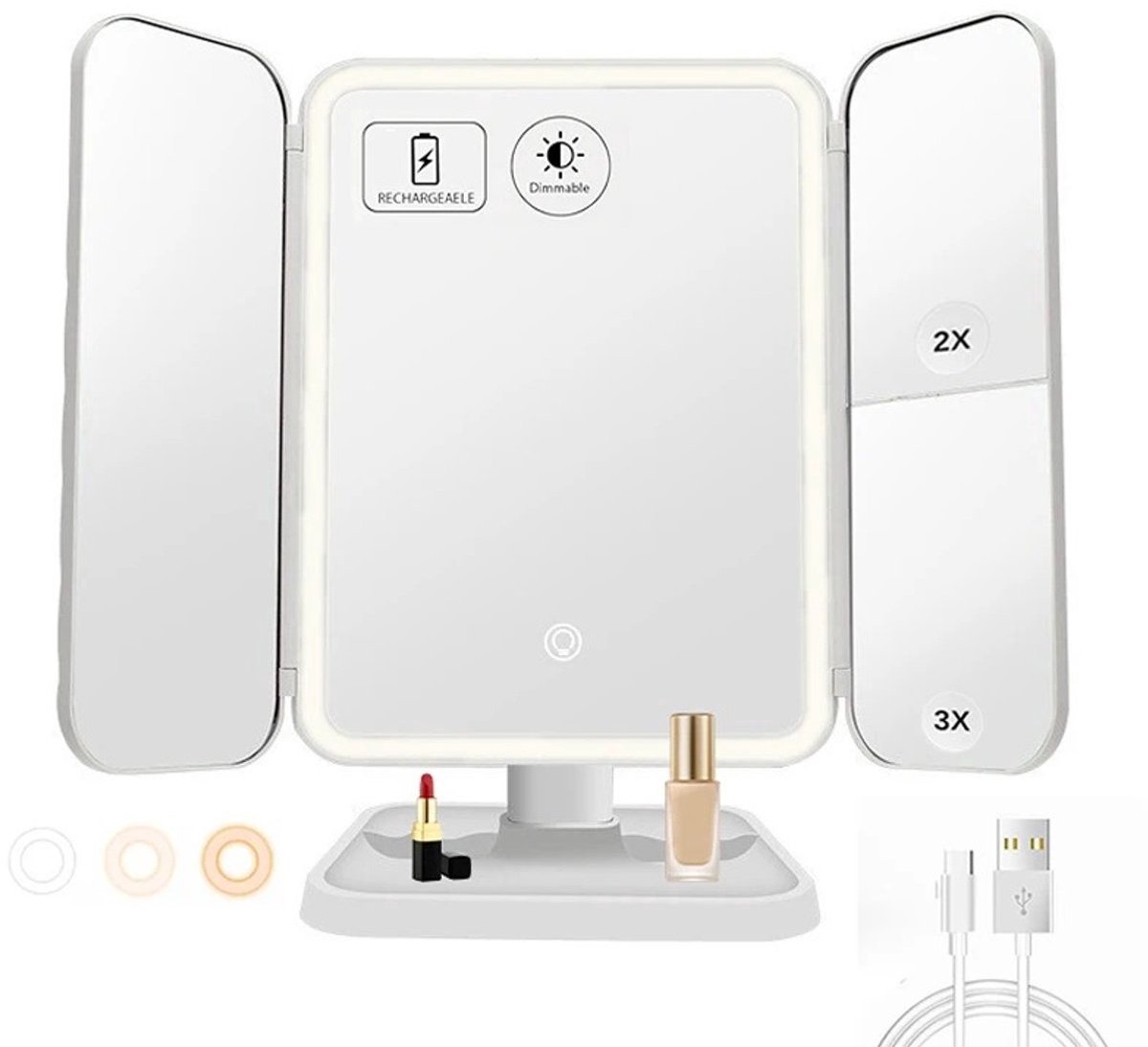 Driebladige Spiegel met Verlichting - LED Make-up Spiegel - Instelbaar Licht - Beauty Mirror